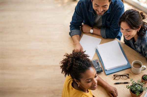A tax preparer reviewing documents with a couple